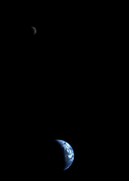 Voyager 1 image of Earth and Moon
